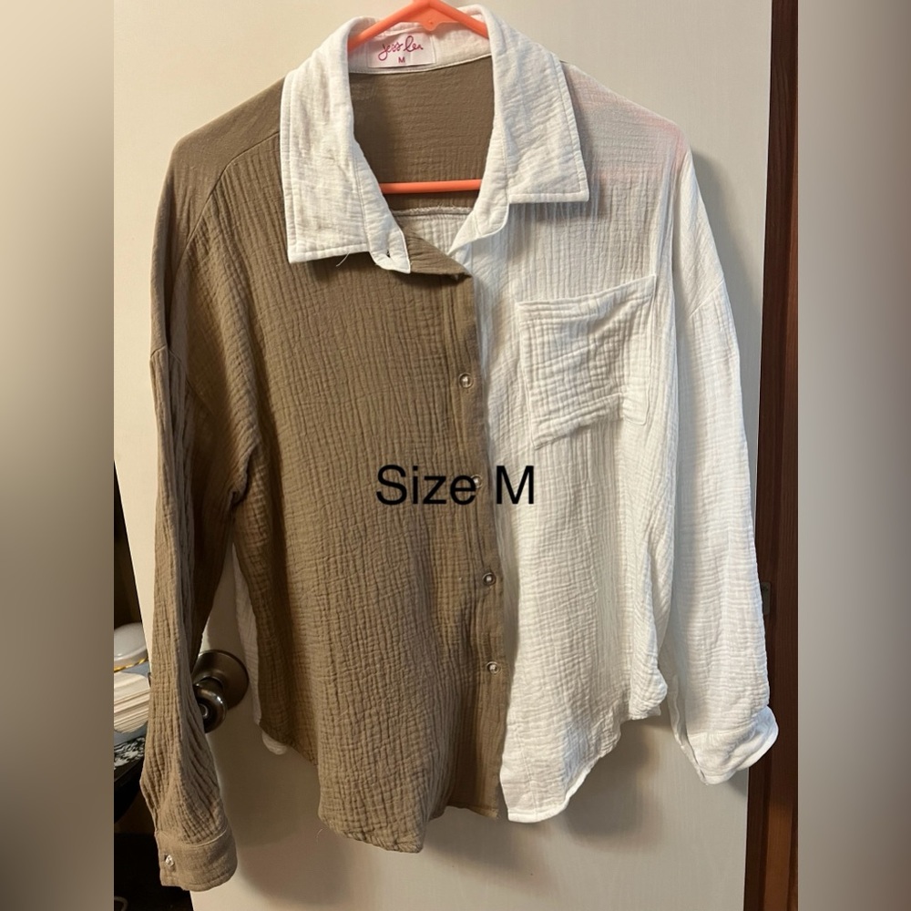 Two-Tone Button Down Shirt - Brown and White